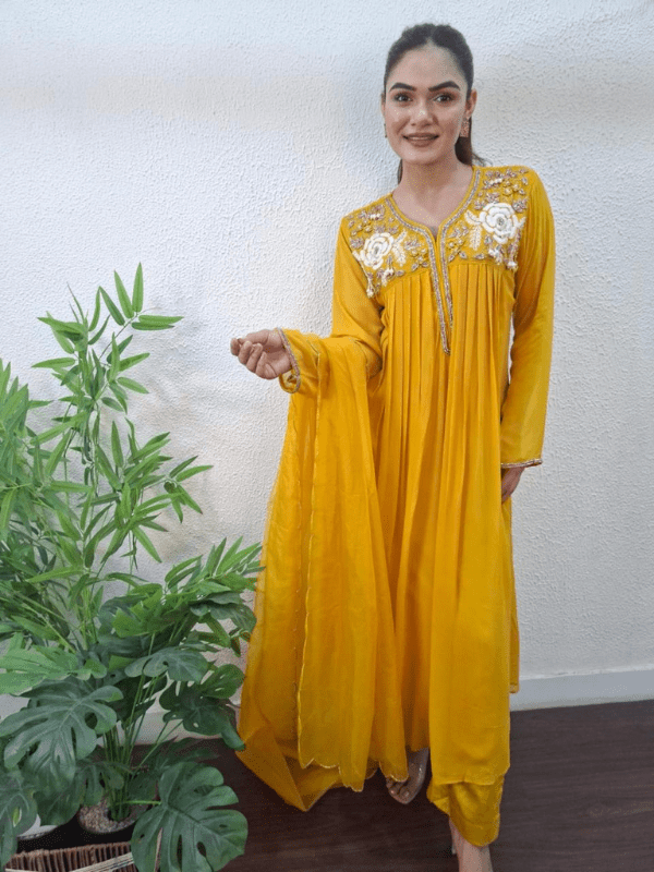J Behari Georgette Anarkali with Katdana & Thread Embroidery (Full - Stitched) - J.BEHARI