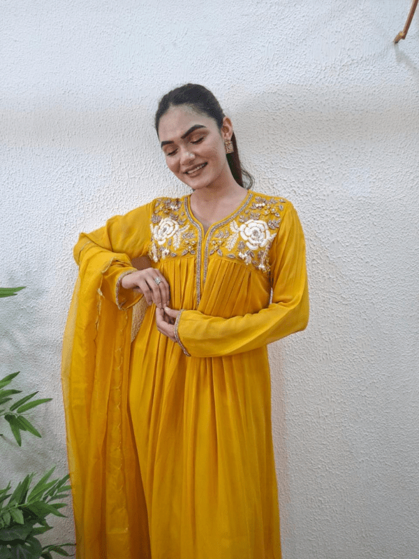 J Behari Georgette Anarkali with Katdana & Thread Embroidery (Full - Stitched) - J.BEHARI