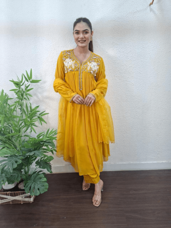 J Behari Georgette Anarkali with Katdana & Thread Embroidery (Full - Stitched) - J.BEHARI