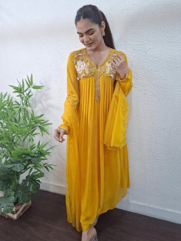 J Behari Georgette Anarkali with Katdana & Thread Embroidery (Full - Stitched) - J.BEHARI