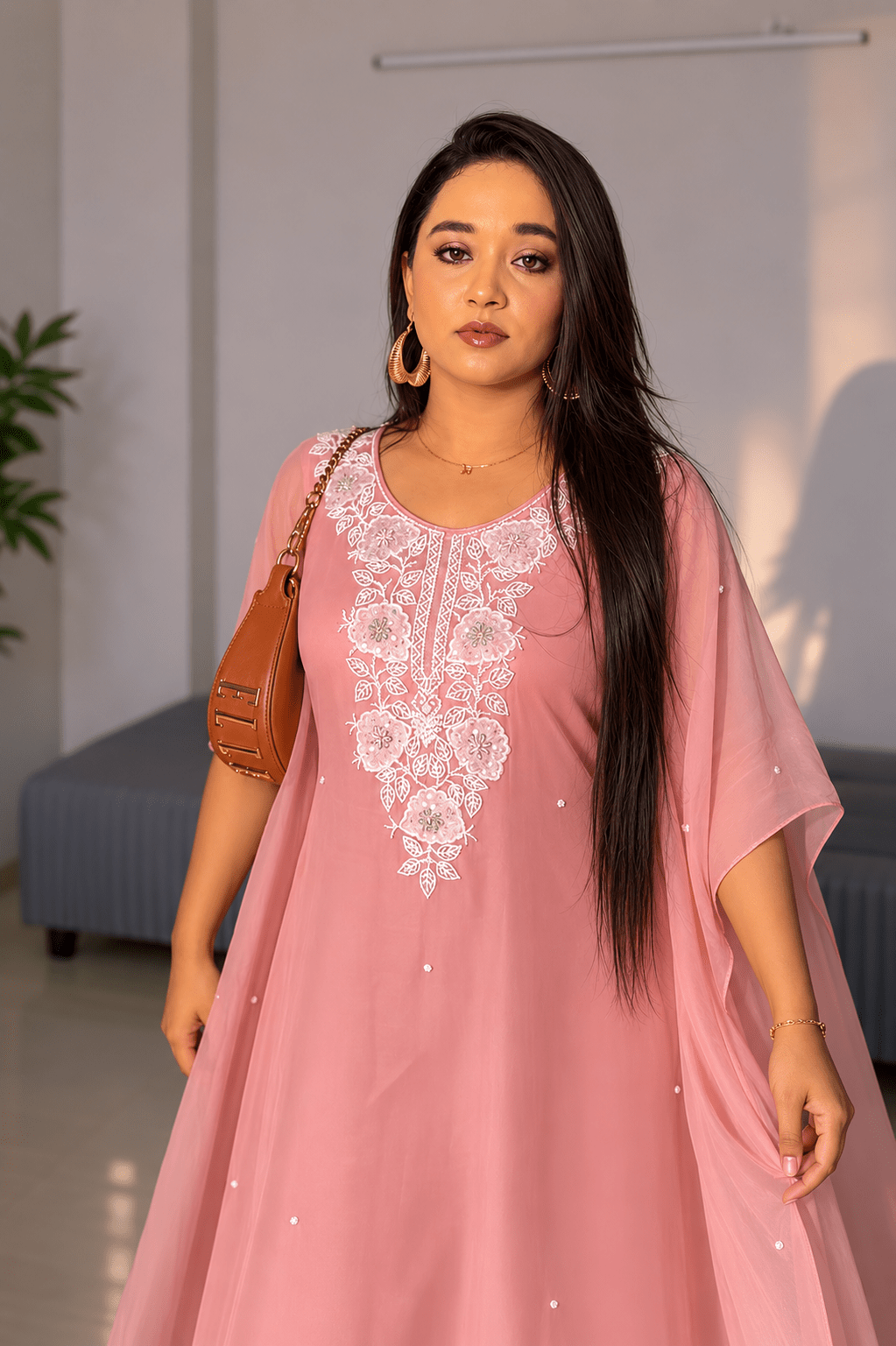 Maira Mansoor Pearl Embroidered Georgette Kaftan - J.BEHARI