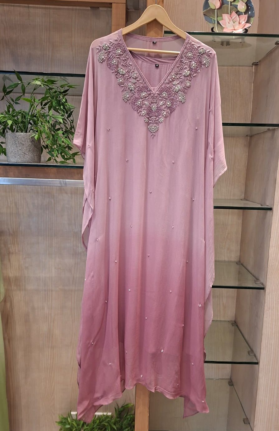 Meher Floral Pearl Embroidered Georgette Kaftan - J.BEHARI