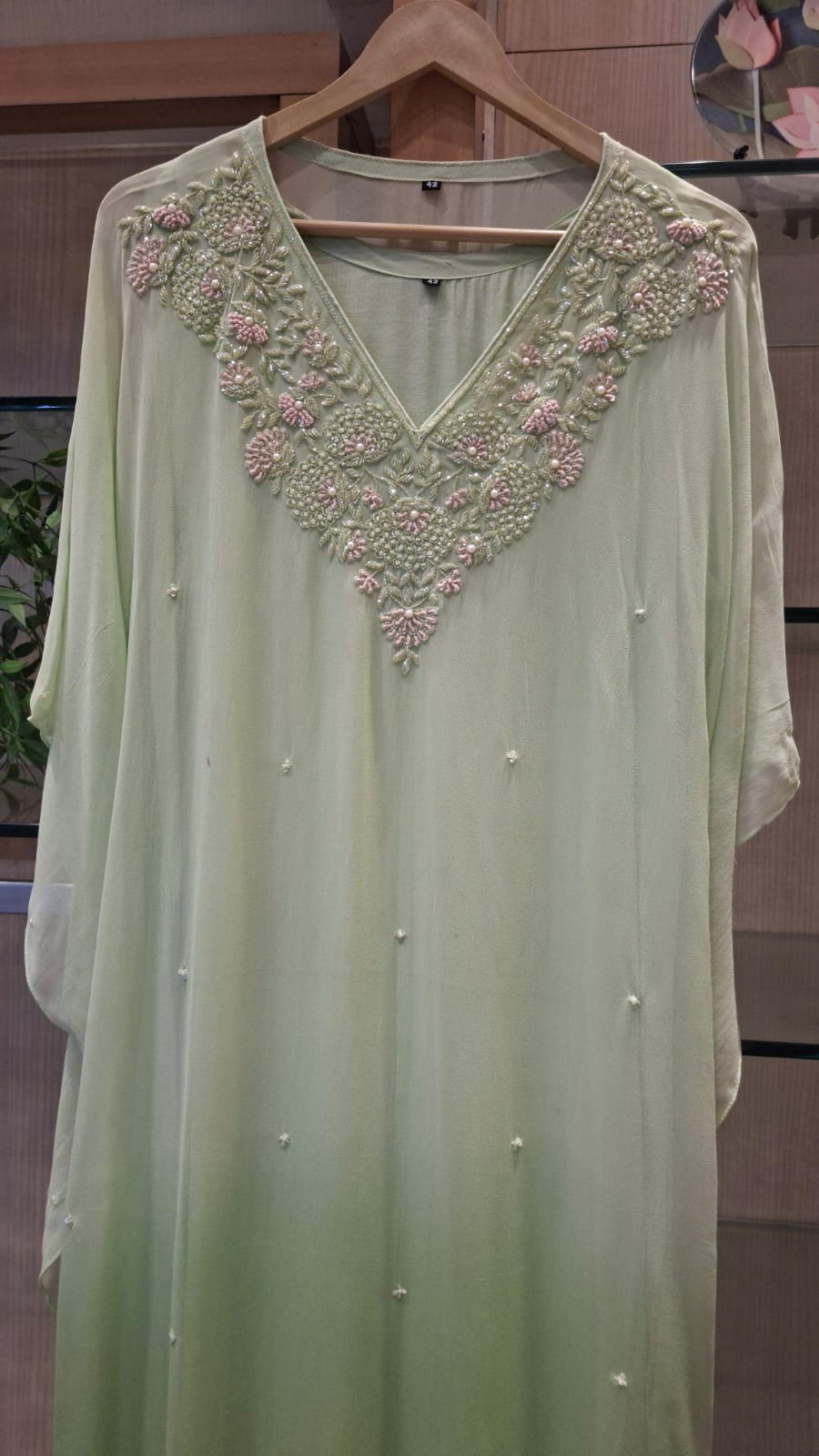 Meher Floral Pearl Embroidered Georgette Kaftan - J.BEHARI
