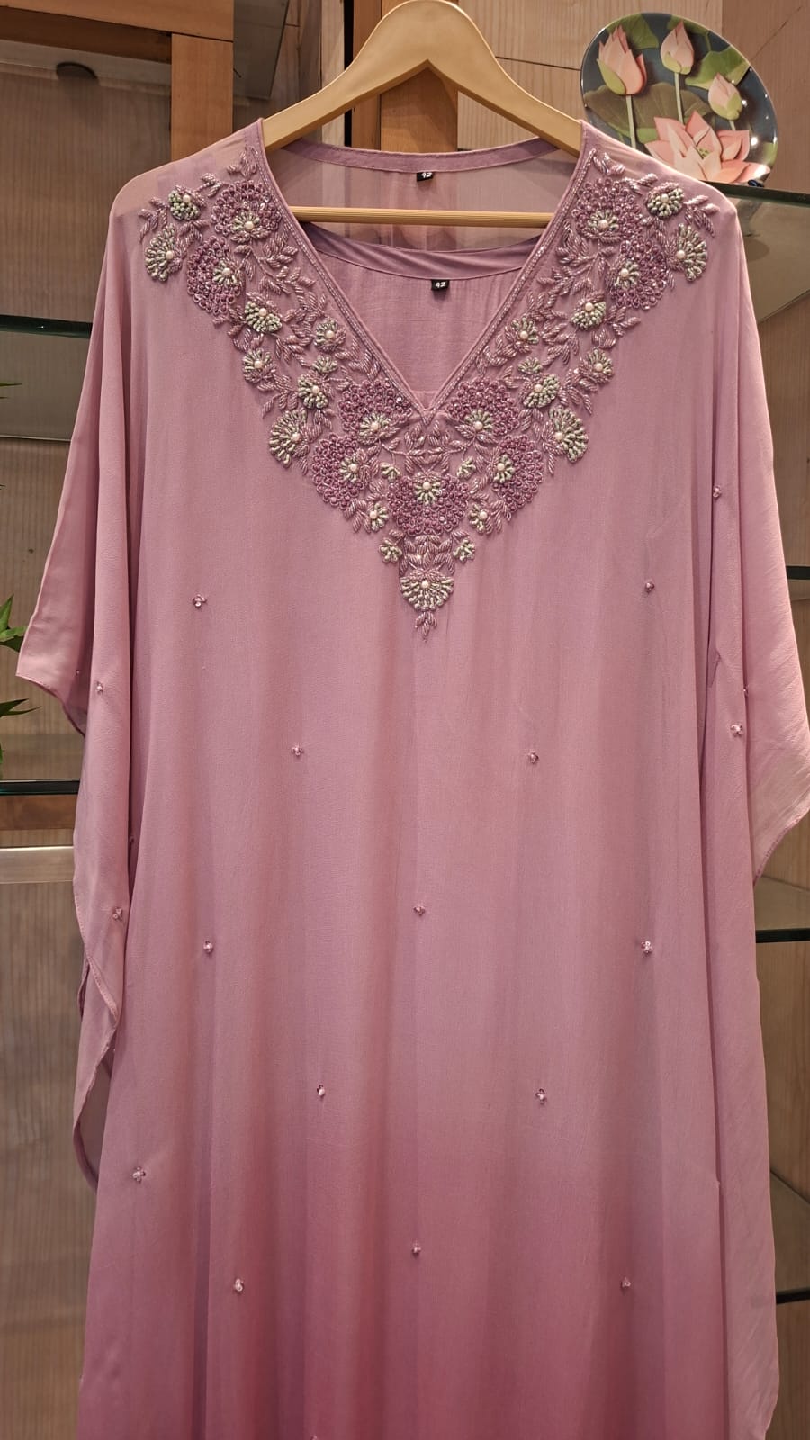 Meher Floral Pearl Embroidered Georgette Kaftan - J.BEHARI