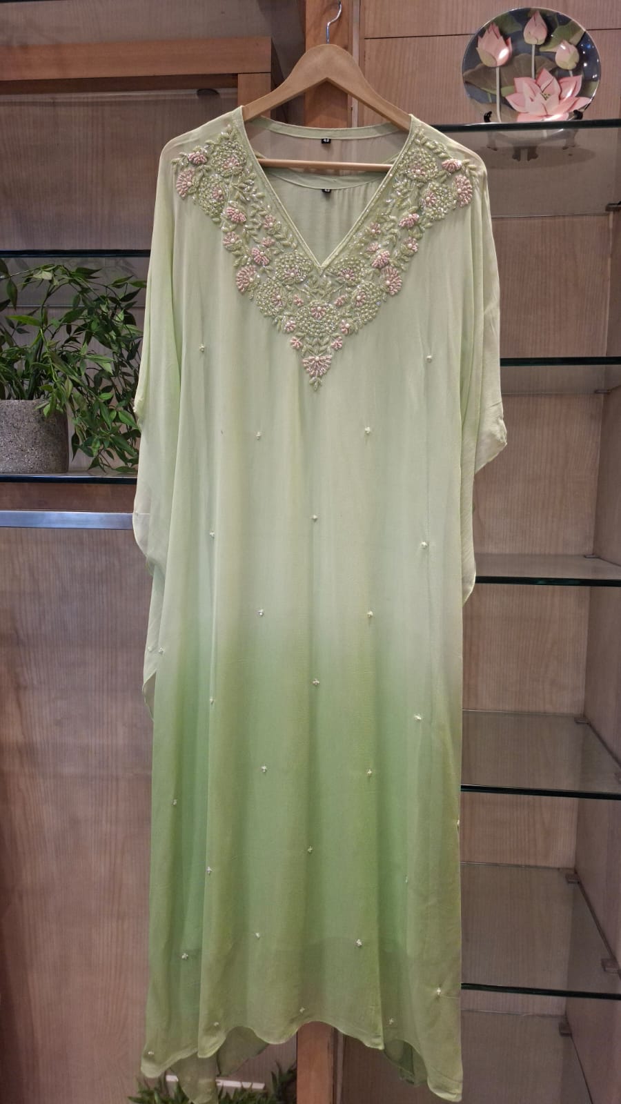Meher Floral Pearl Embroidered Georgette Kaftan - J.BEHARI
