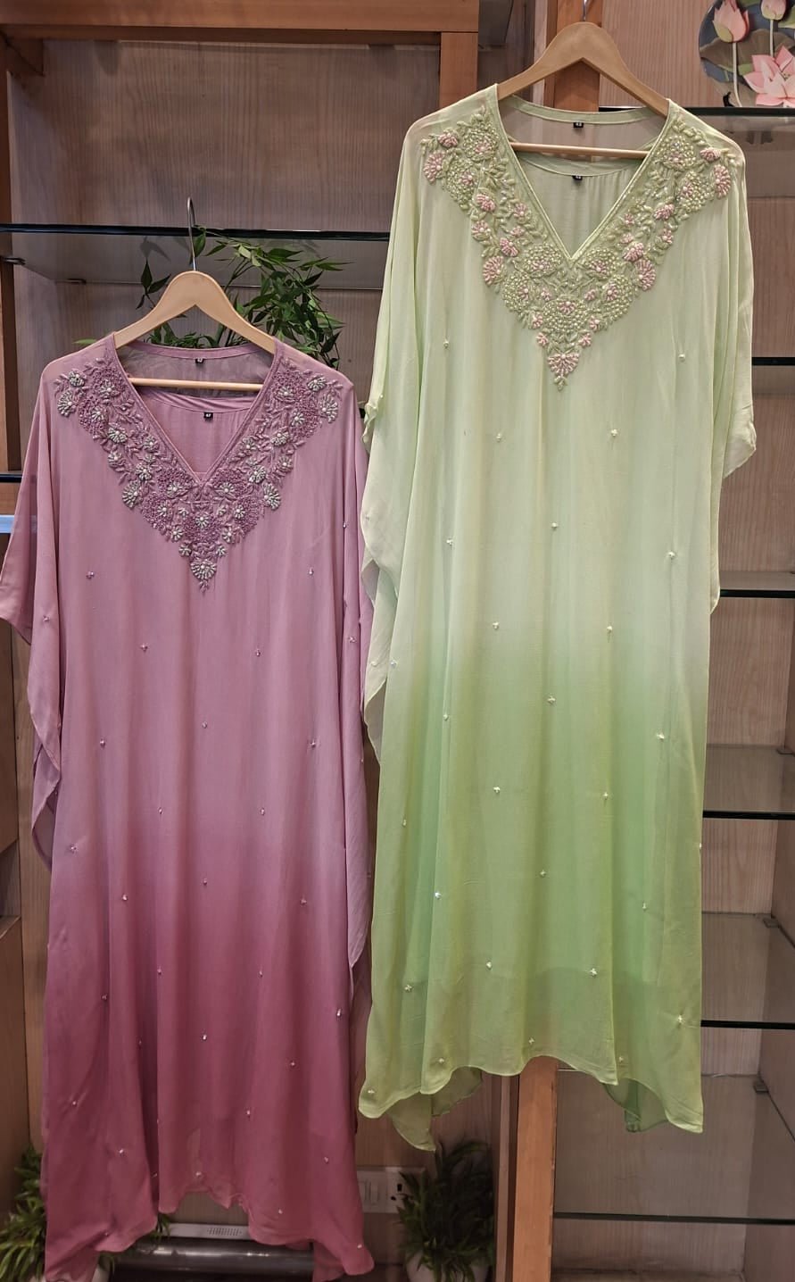 Meher Floral Pearl Embroidered Georgette Kaftan - J.BEHARI