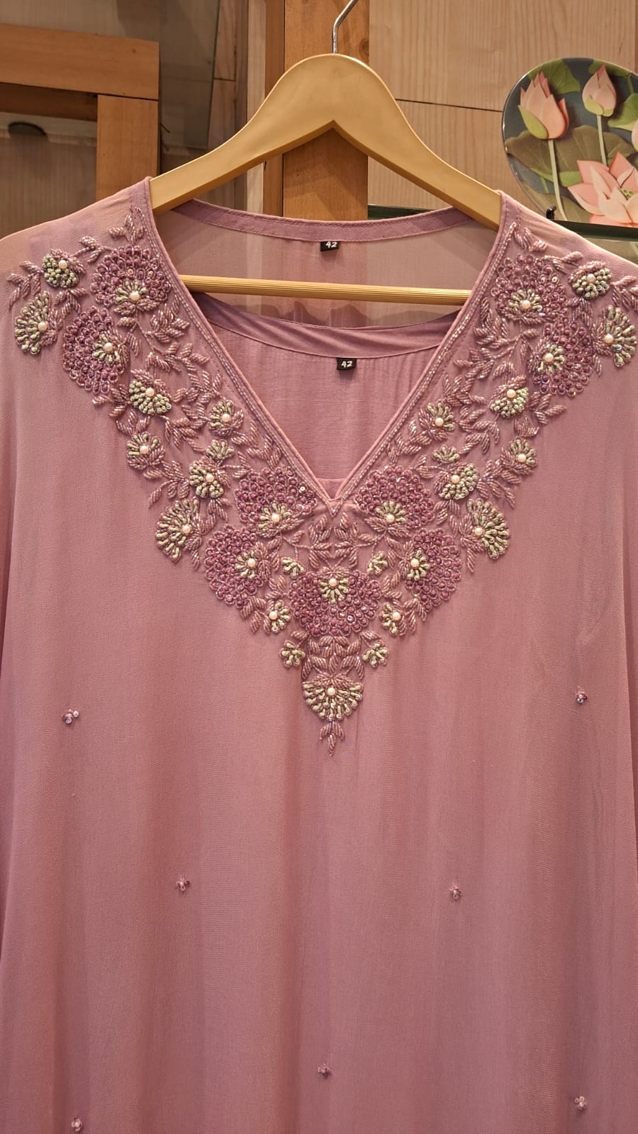Meher Floral Pearl Embroidered Georgette Kaftan - J.BEHARI
