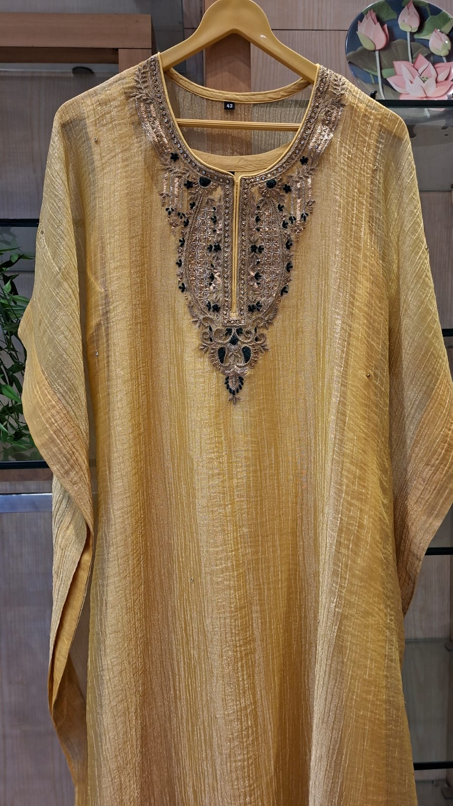 Metallic Crushed Tissue Flowing Kaftan Dress - J.BEHARI