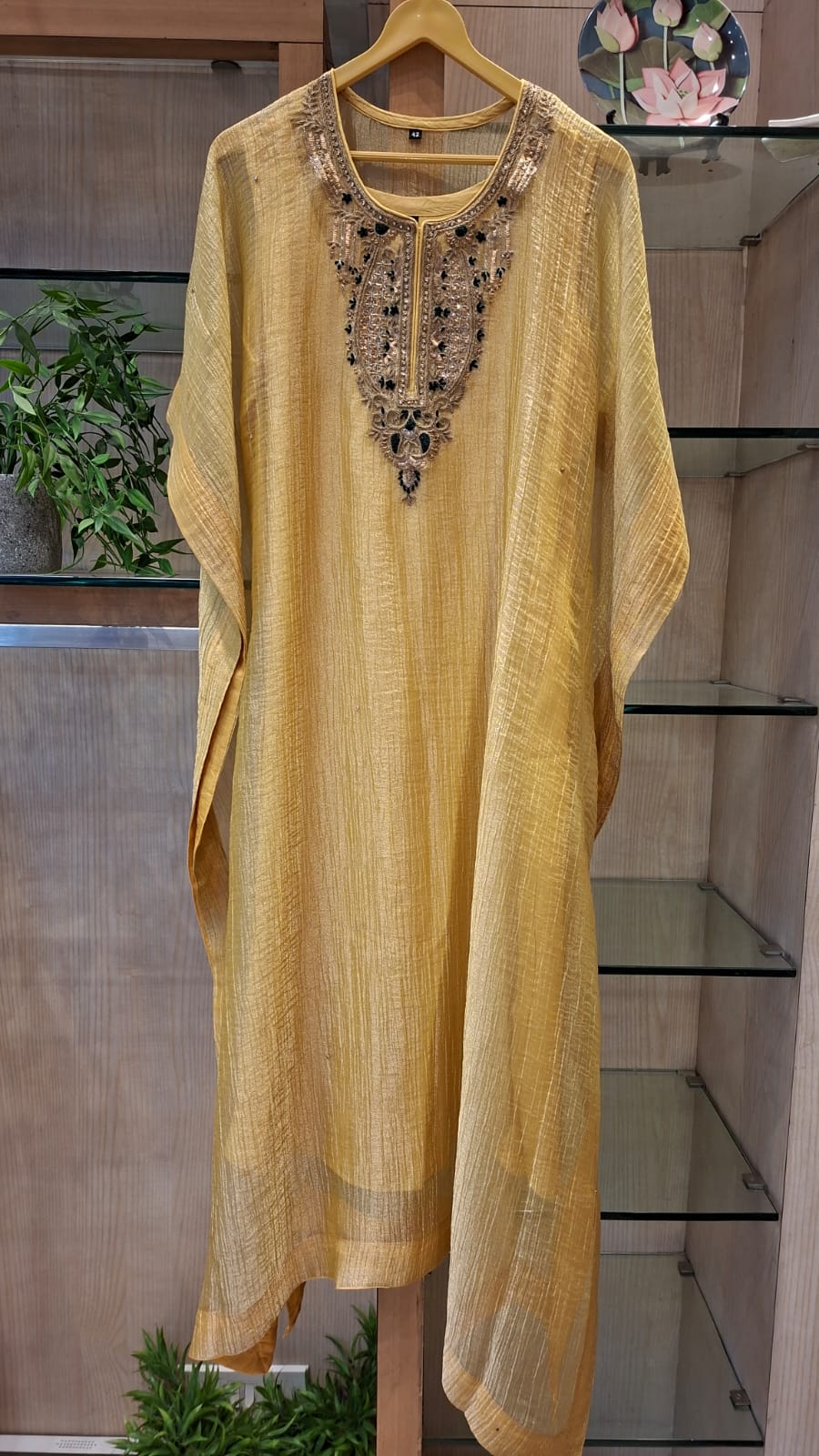 Metallic Crushed Tissue Flowing Kaftan Dress - J.BEHARI