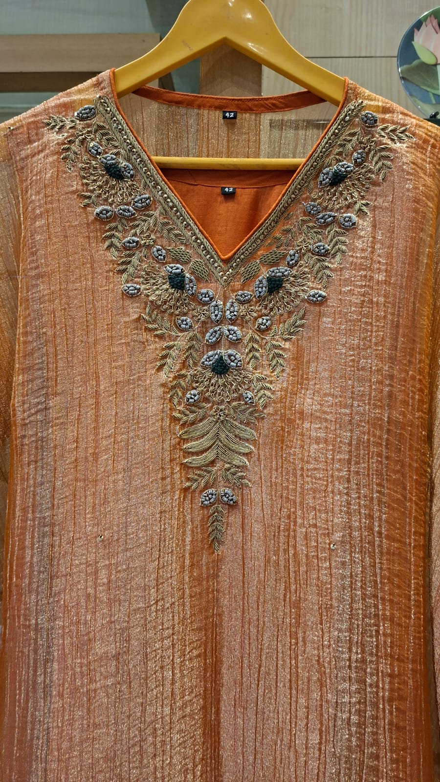 Metallic Crushed Tissue Flowing Kaftan Dress - J.BEHARI