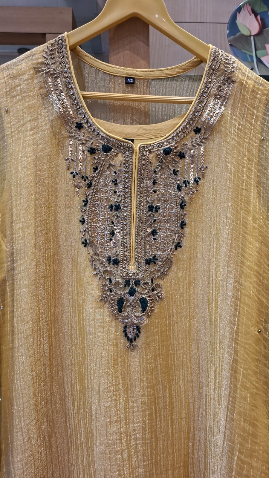Metallic Crushed Tissue Flowing Kaftan Dress - J.BEHARI