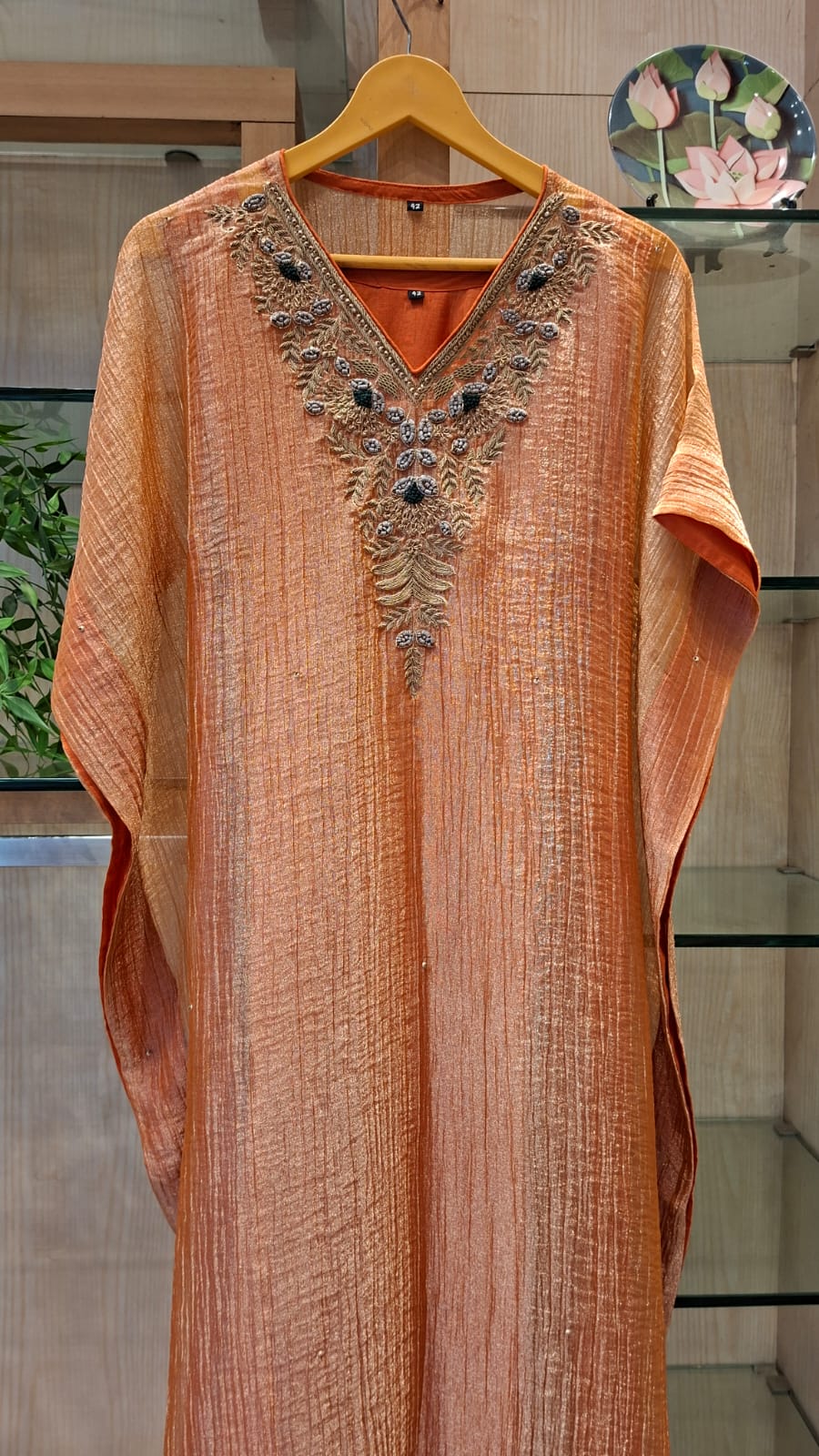 Metallic Crushed Tissue Flowing Kaftan Dress - J.BEHARI