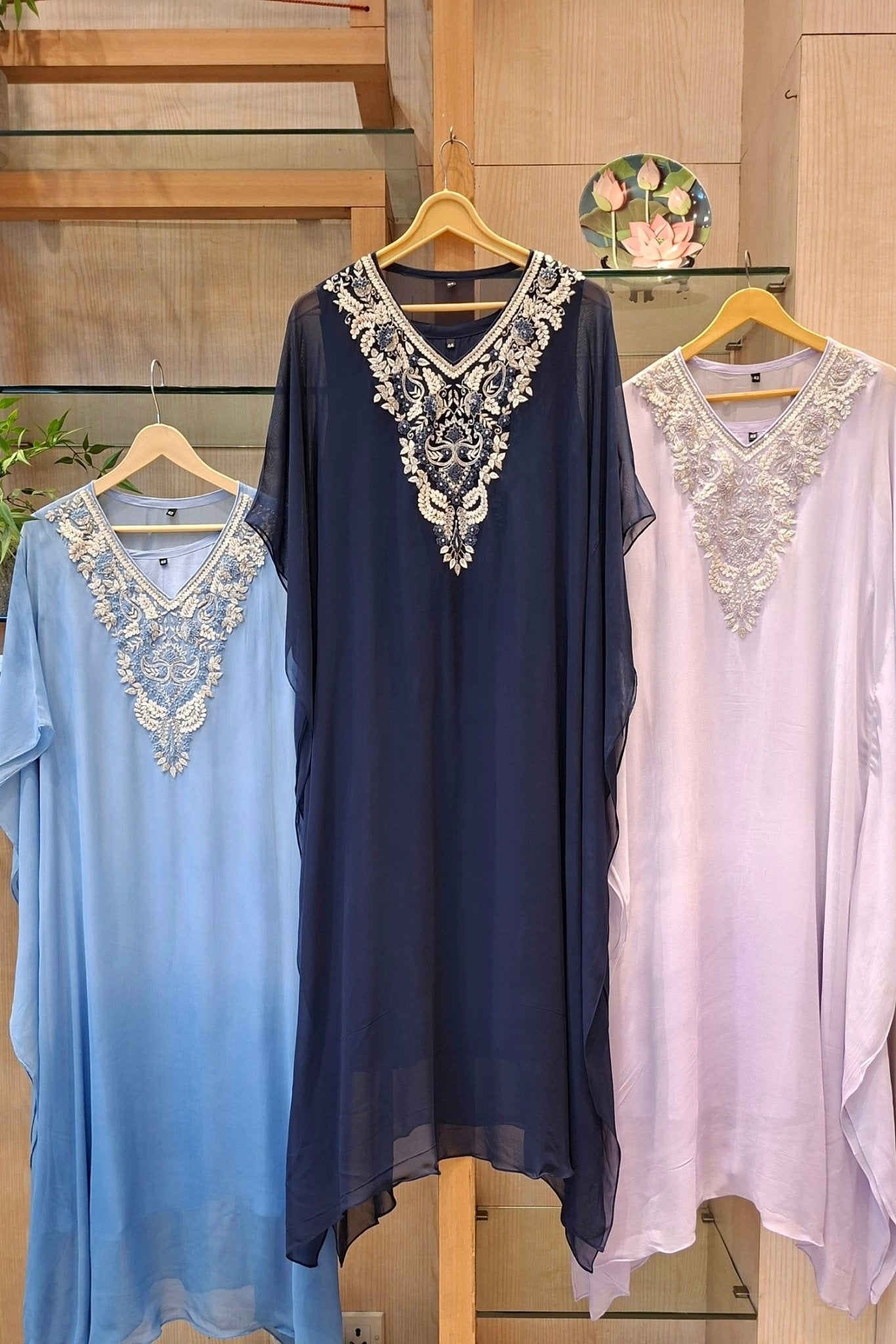 paisley neck zardozi embroidery kaftans - J.BEHARI