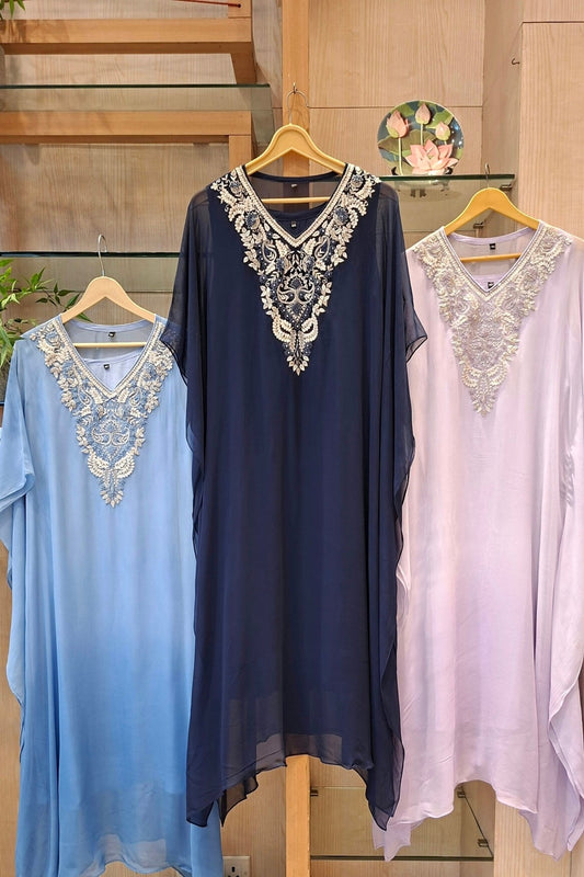 paisley neck zardozi embroidery kaftans - J.BEHARI