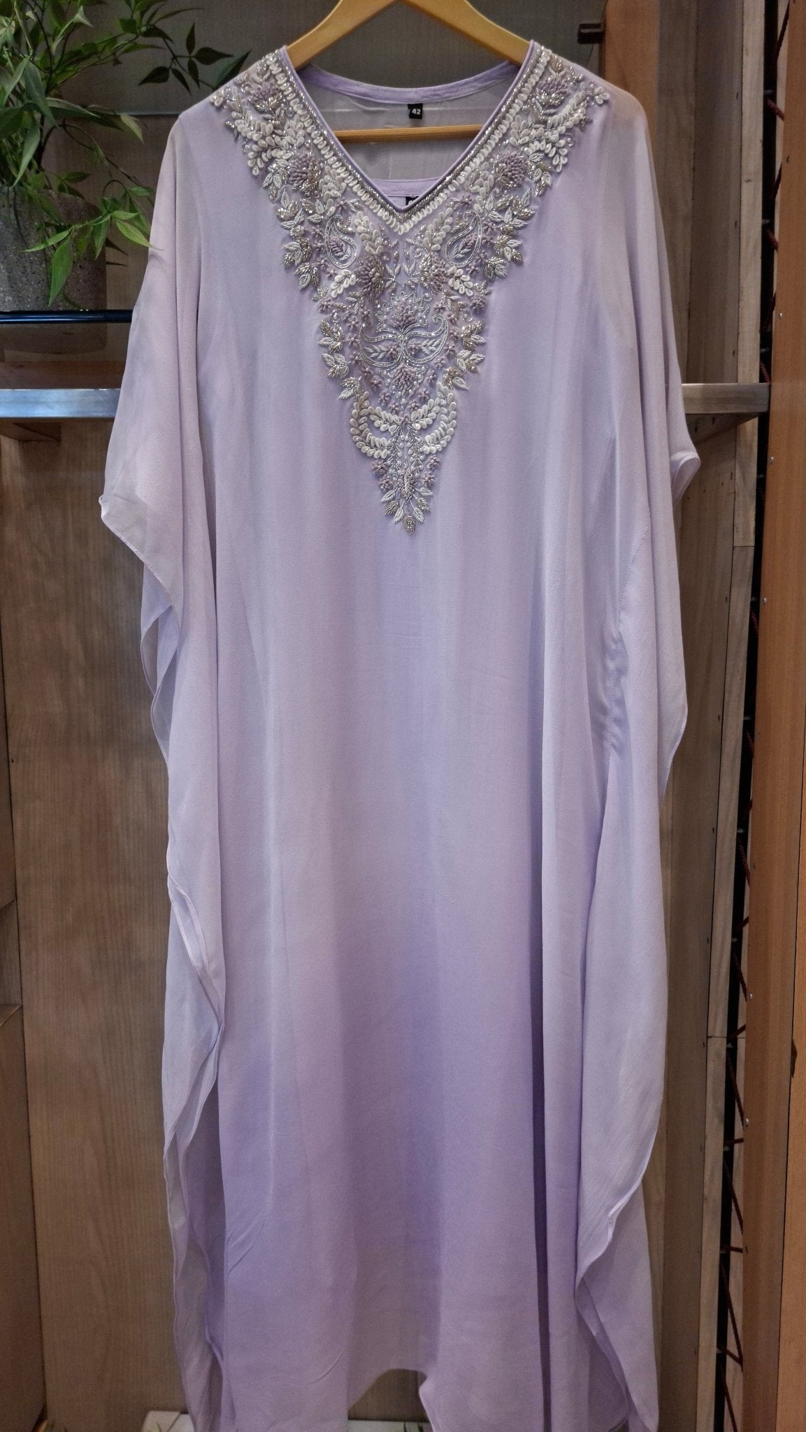 paisley neck zardozi embroidery kaftans - J.BEHARI