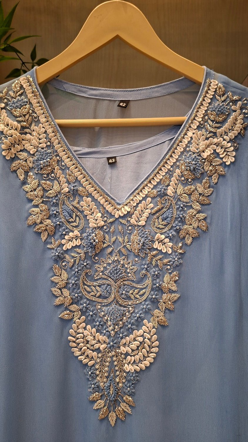 paisley neck zardozi embroidery kaftans - J.BEHARI