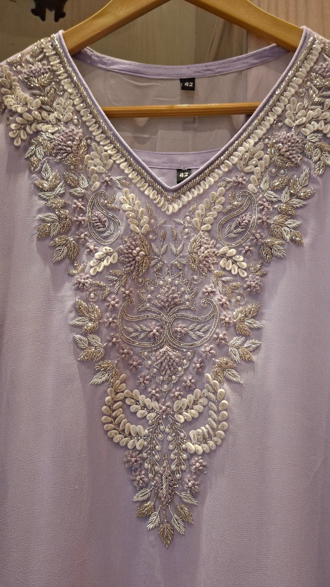 paisley neck zardozi embroidery kaftans - J.BEHARI