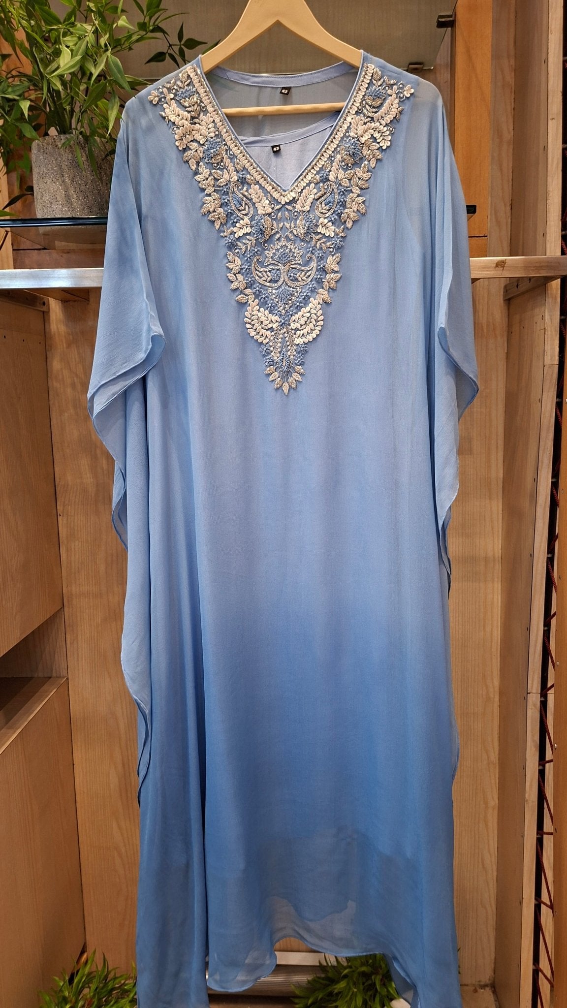 paisley neck zardozi embroidery kaftans - J.BEHARI