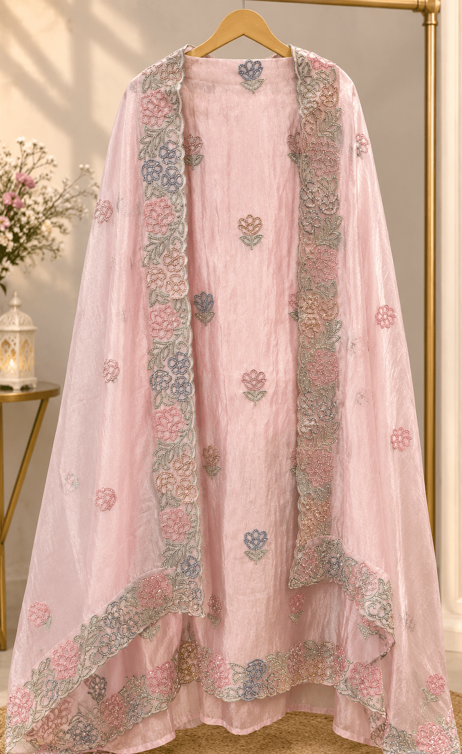 Pastel Bloom Crush Tissue Unstitched Suit Set - J.BEHARI