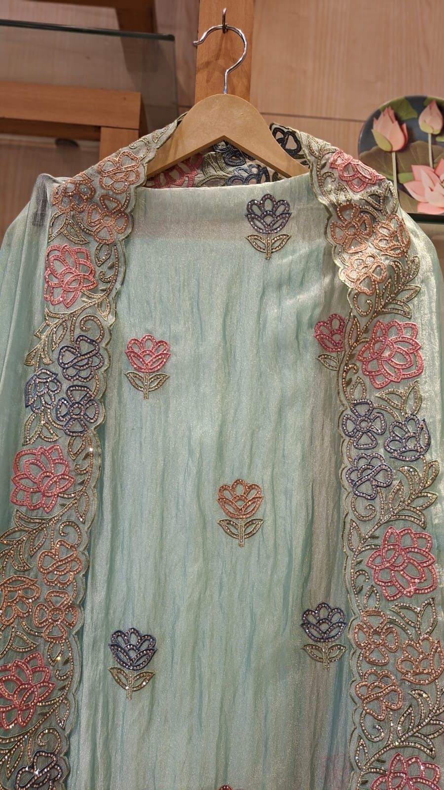 Pastel Bloom Crush Tissue Unstitched Suit Set - J.BEHARI