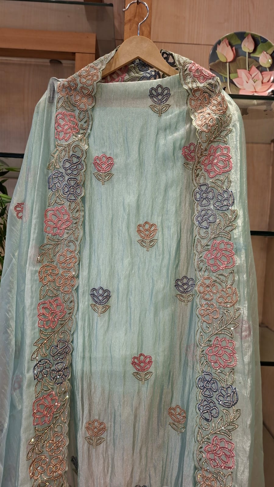 Pastel Bloom Crush Tissue Unstitched Suit Set - J.BEHARI