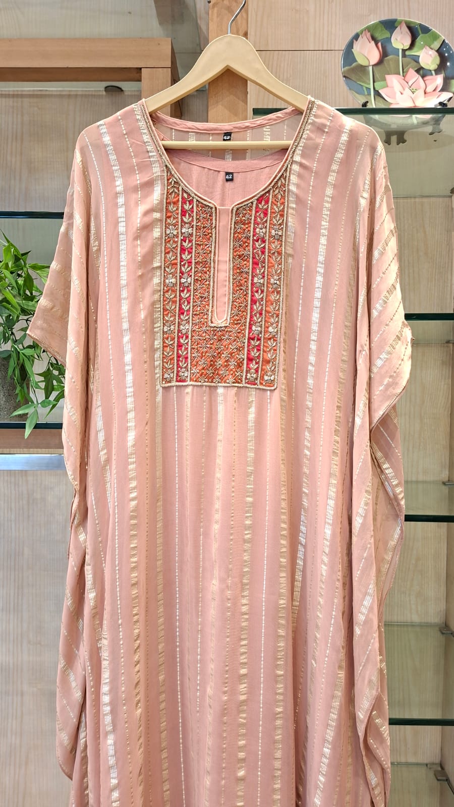 "Pastel Radiance Embroidered Georgette Kaftan" - J.BEHARI