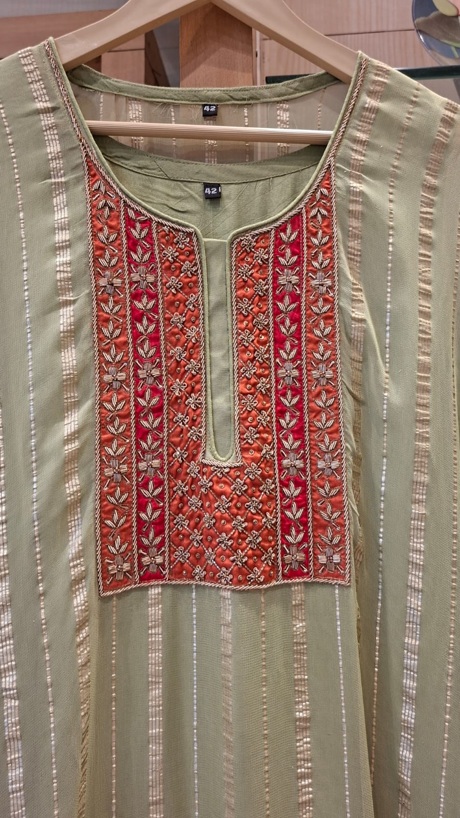 "Pastel Radiance Embroidered Georgette Kaftan" - J.BEHARI