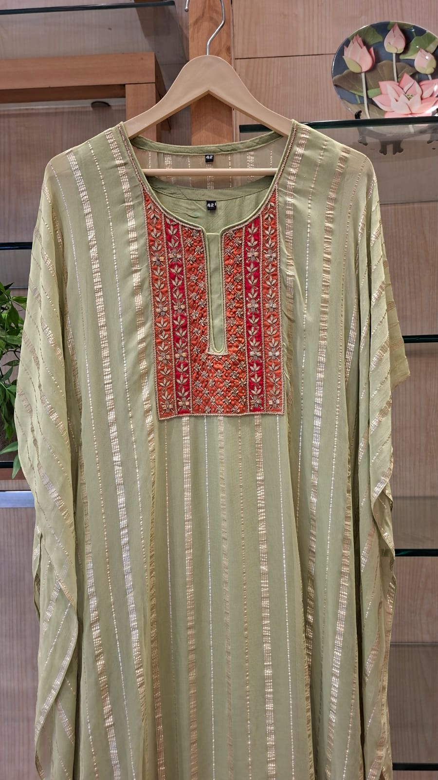 "Pastel Radiance Embroidered Georgette Kaftan" - J.BEHARI