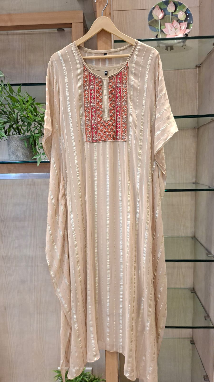 "Pastel Radiance Embroidered Georgette Kaftan" - J.BEHARI