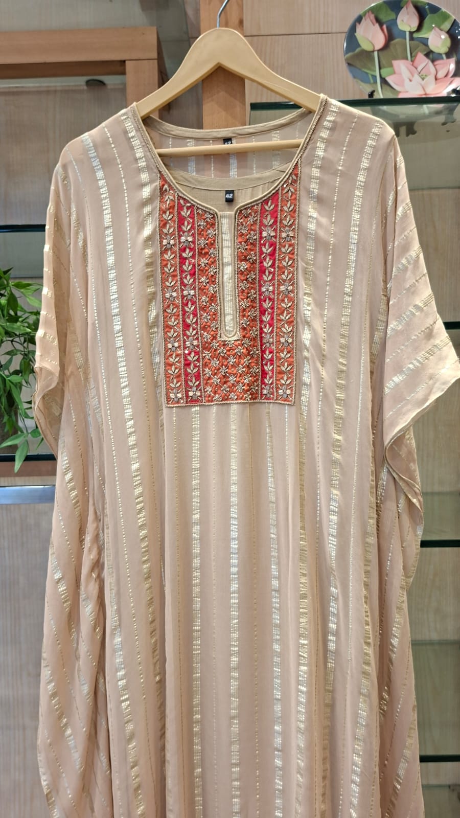 "Pastel Radiance Embroidered Georgette Kaftan" - J.BEHARI