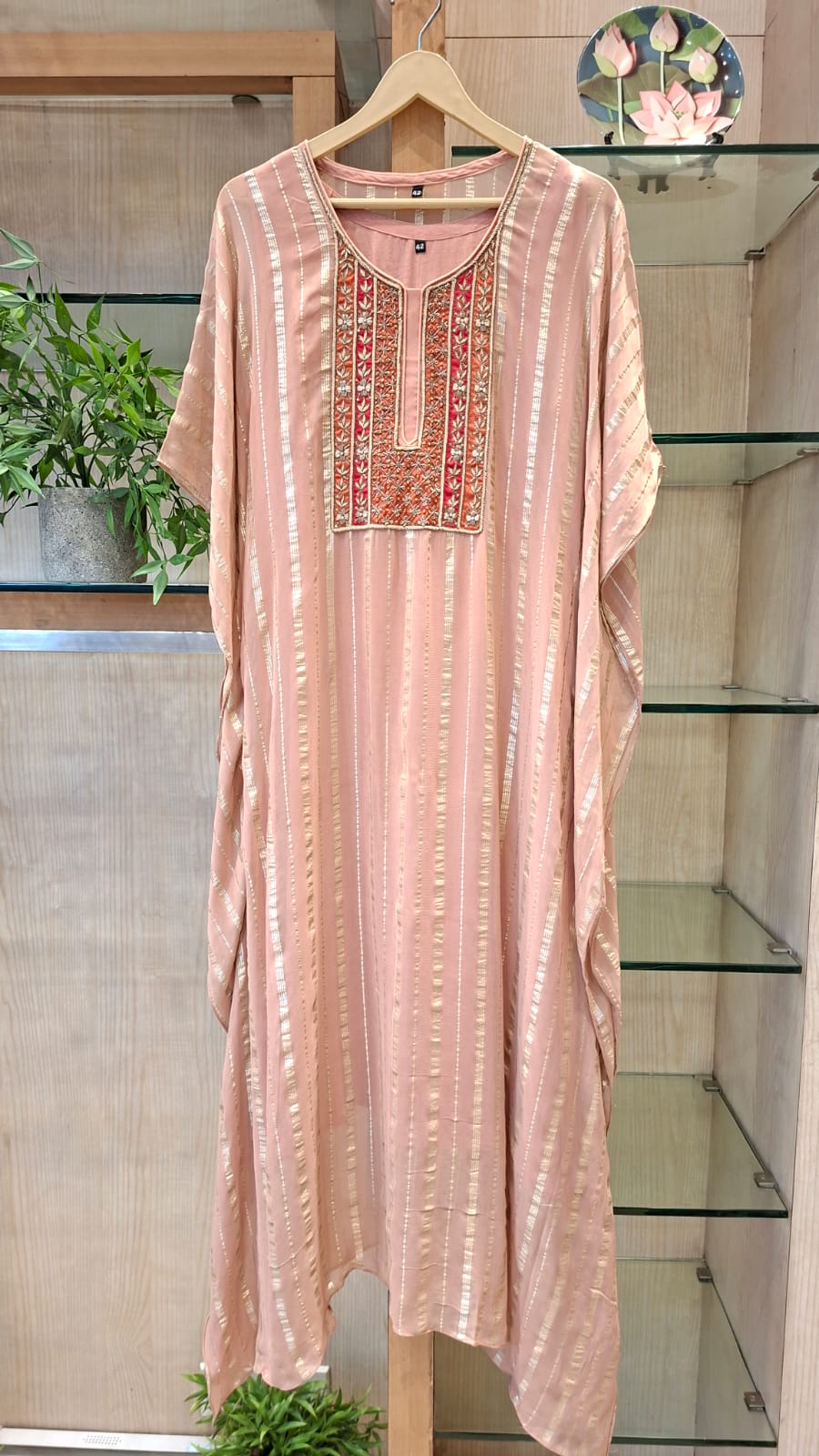 "Pastel Radiance Embroidered Georgette Kaftan" - J.BEHARI