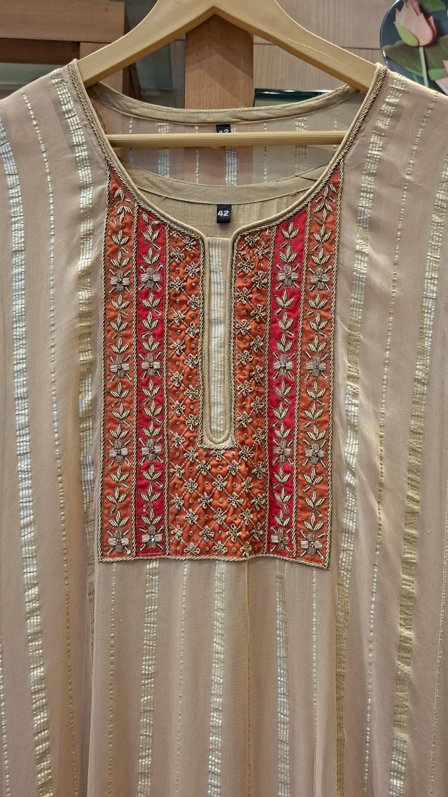 "Pastel Radiance Embroidered Georgette Kaftan" - J.BEHARI