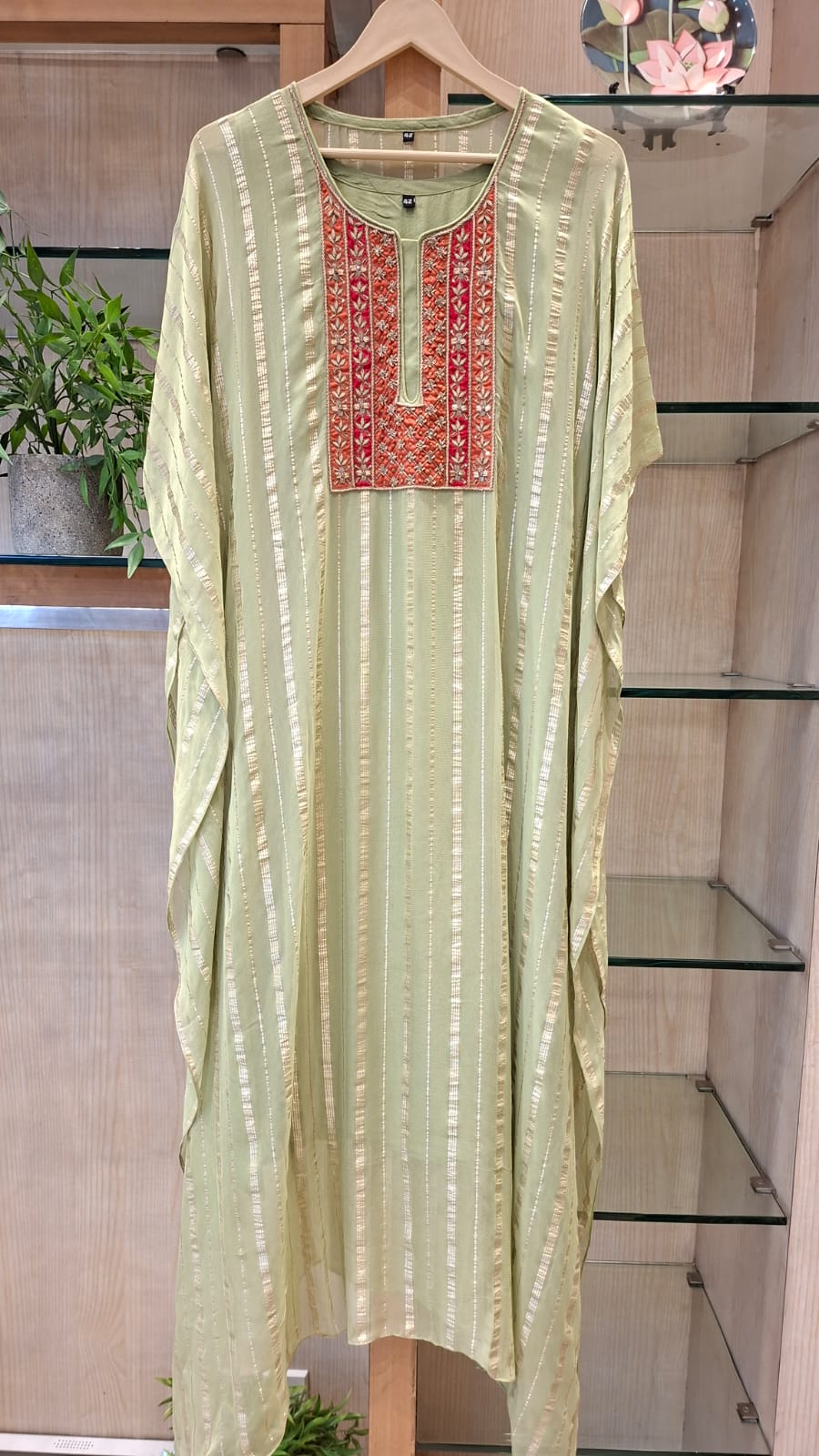 "Pastel Radiance Embroidered Georgette Kaftan" - J.BEHARI