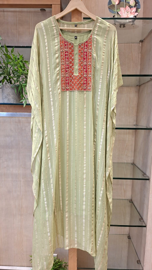 "Pastel Radiance Embroidered Georgette Kaftan" - J.BEHARI