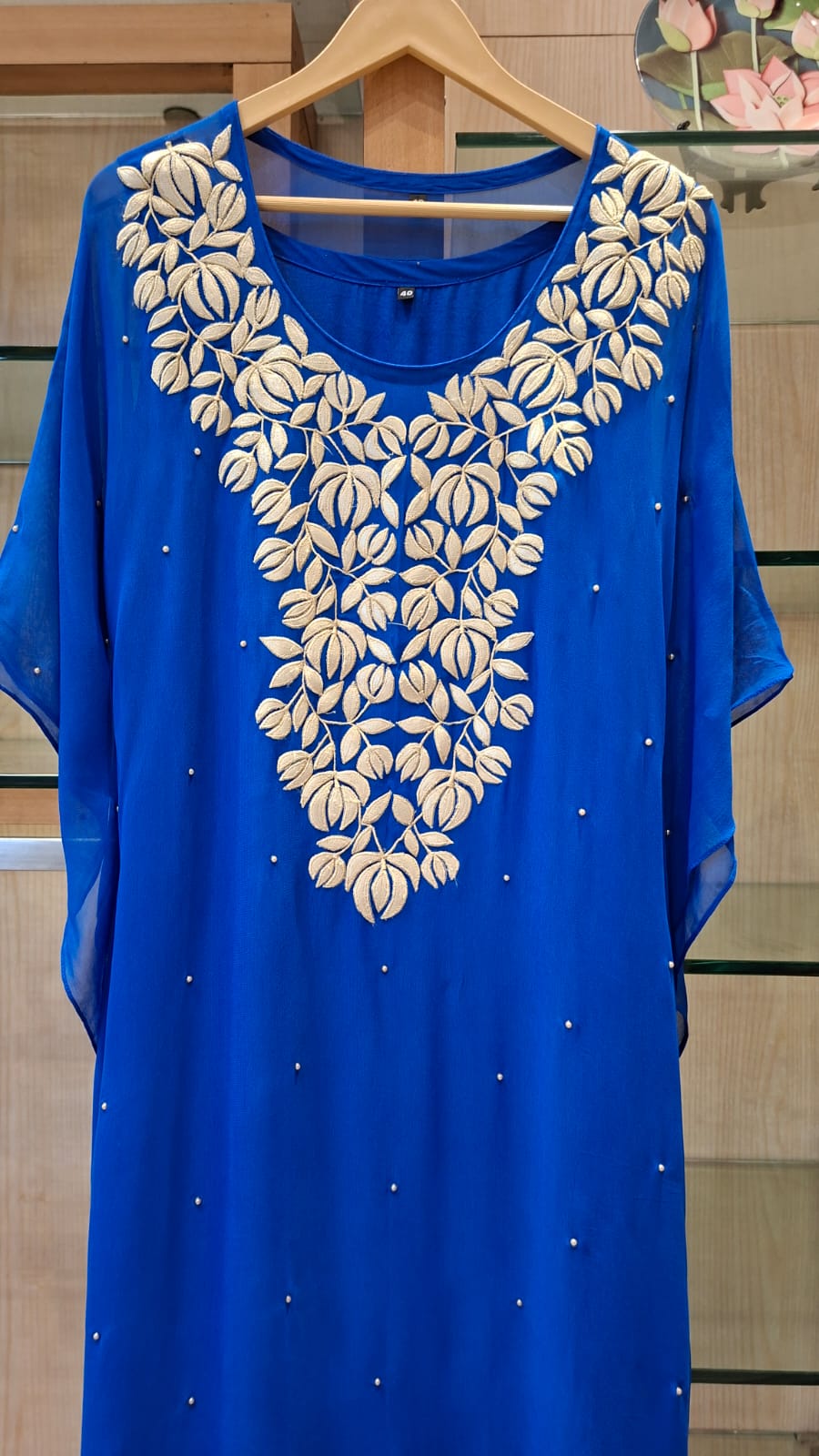 Pearl Bloom Appliqué Kaftan - J.BEHARI
