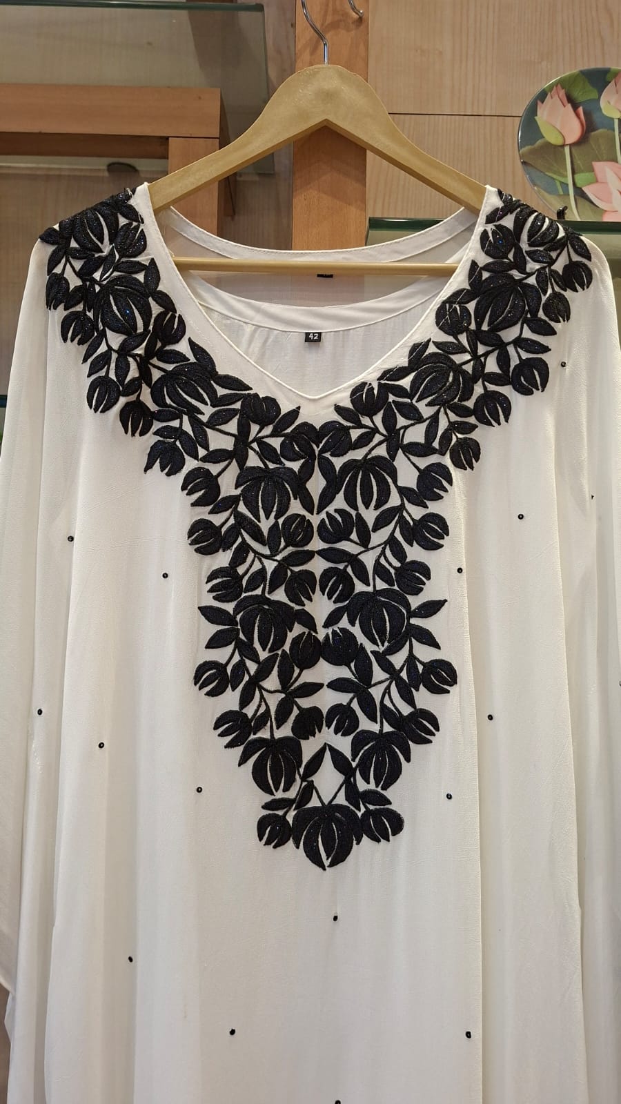 Pearl Bloom Appliqué Kaftan - J.BEHARI