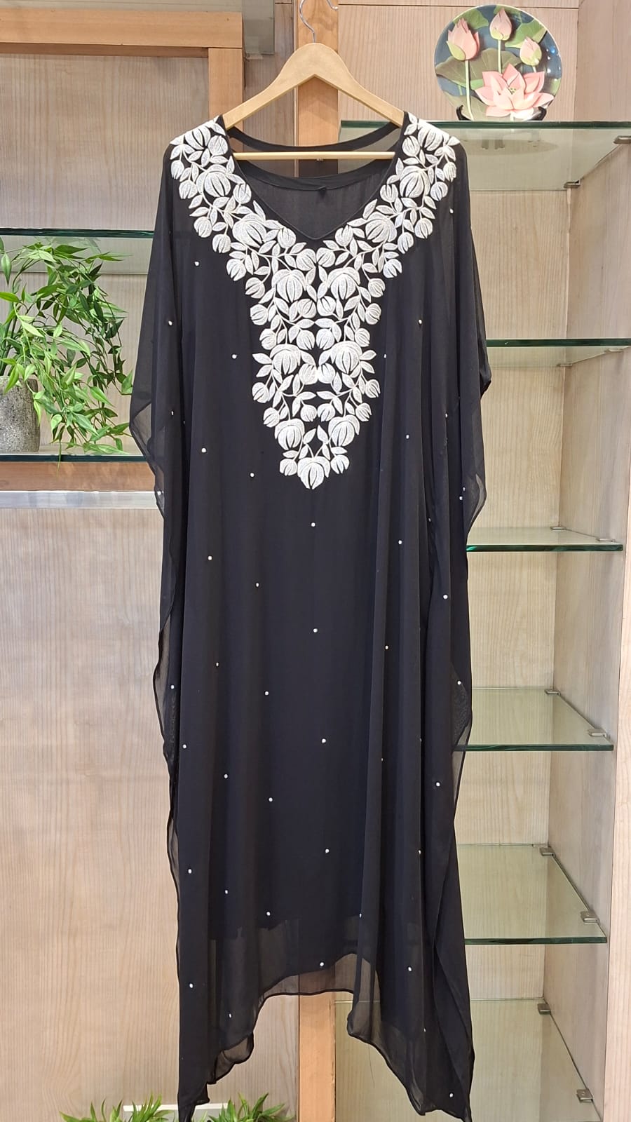 Pearl Bloom Appliqué Kaftan - J.BEHARI