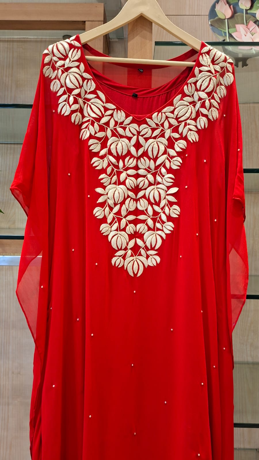 Pearl Bloom Appliqué Kaftan - J.BEHARI