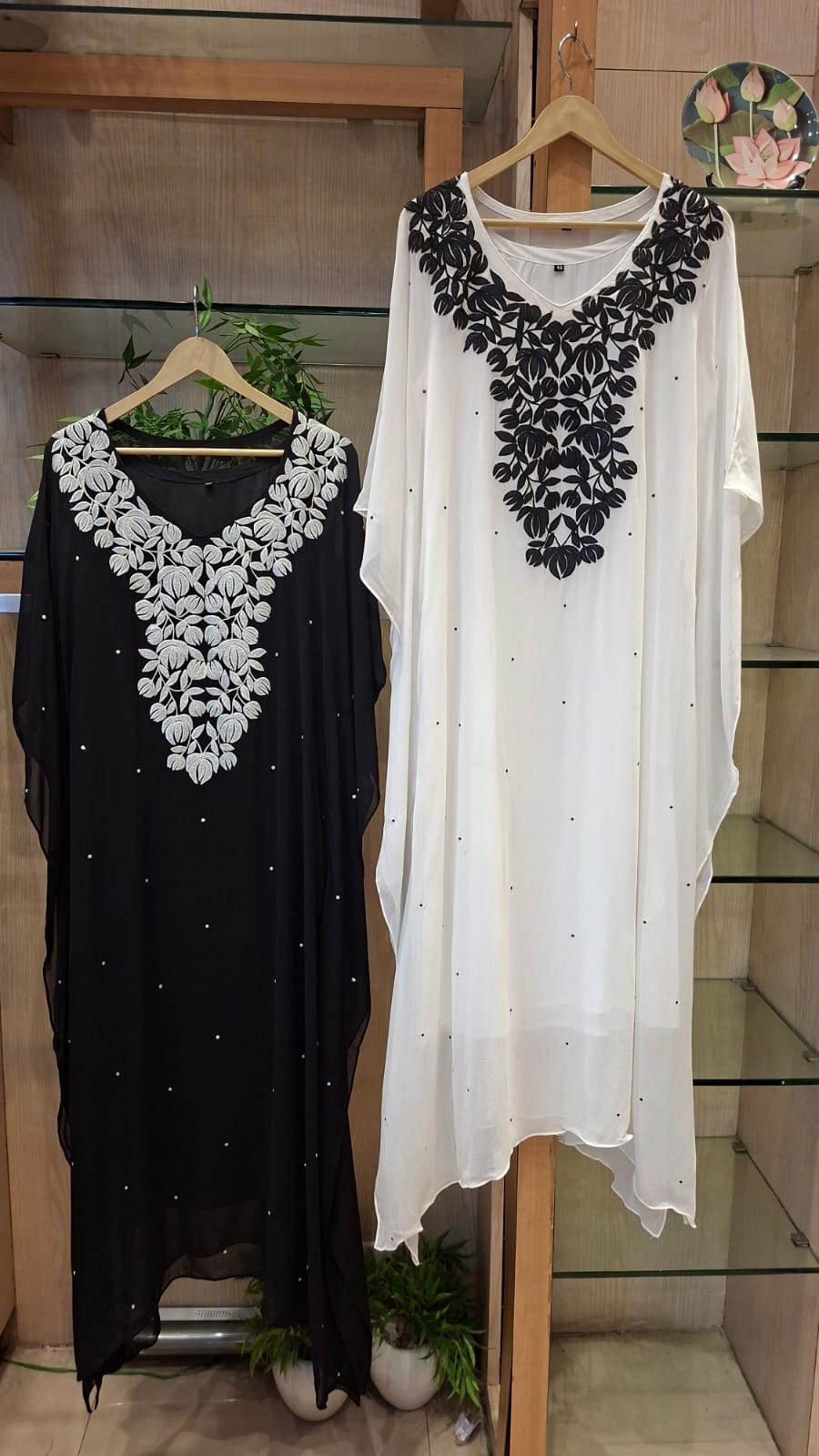 Pearl Bloom Appliqué Kaftan - J.BEHARI