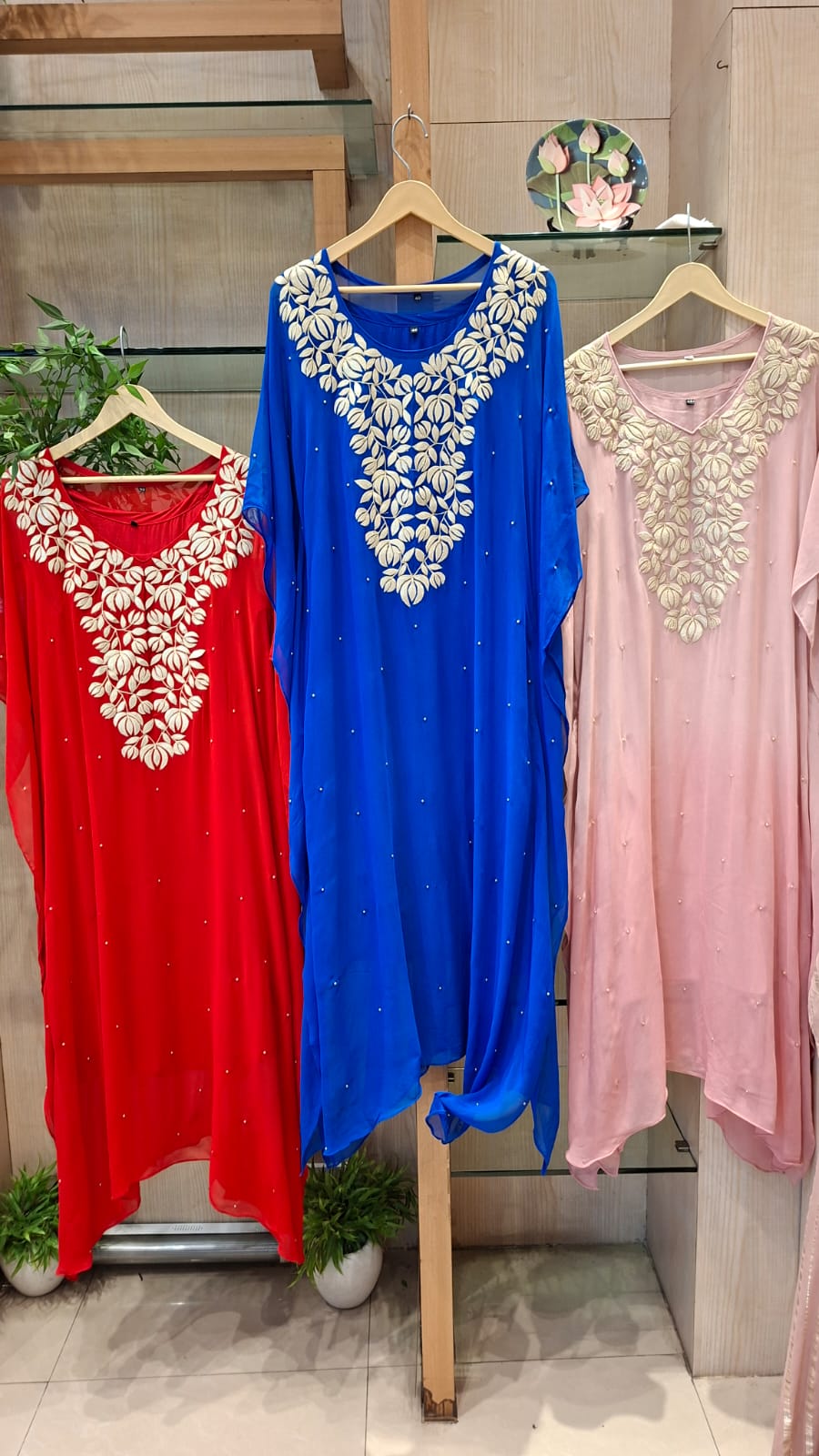 Pearl Bloom Appliqué Kaftan - J.BEHARI