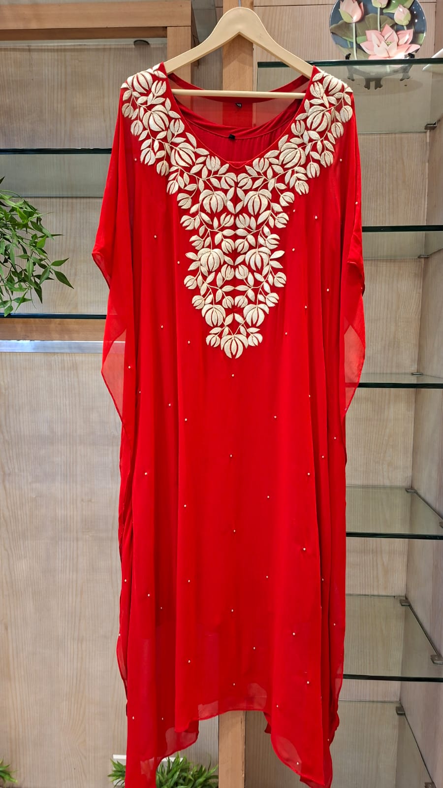 Pearl Bloom Appliqué Kaftan - J.BEHARI