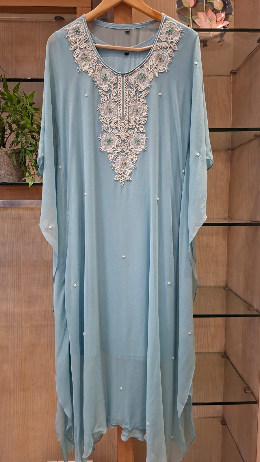 Pearl Embroidered Georgette Kaftan - J.BEHARI