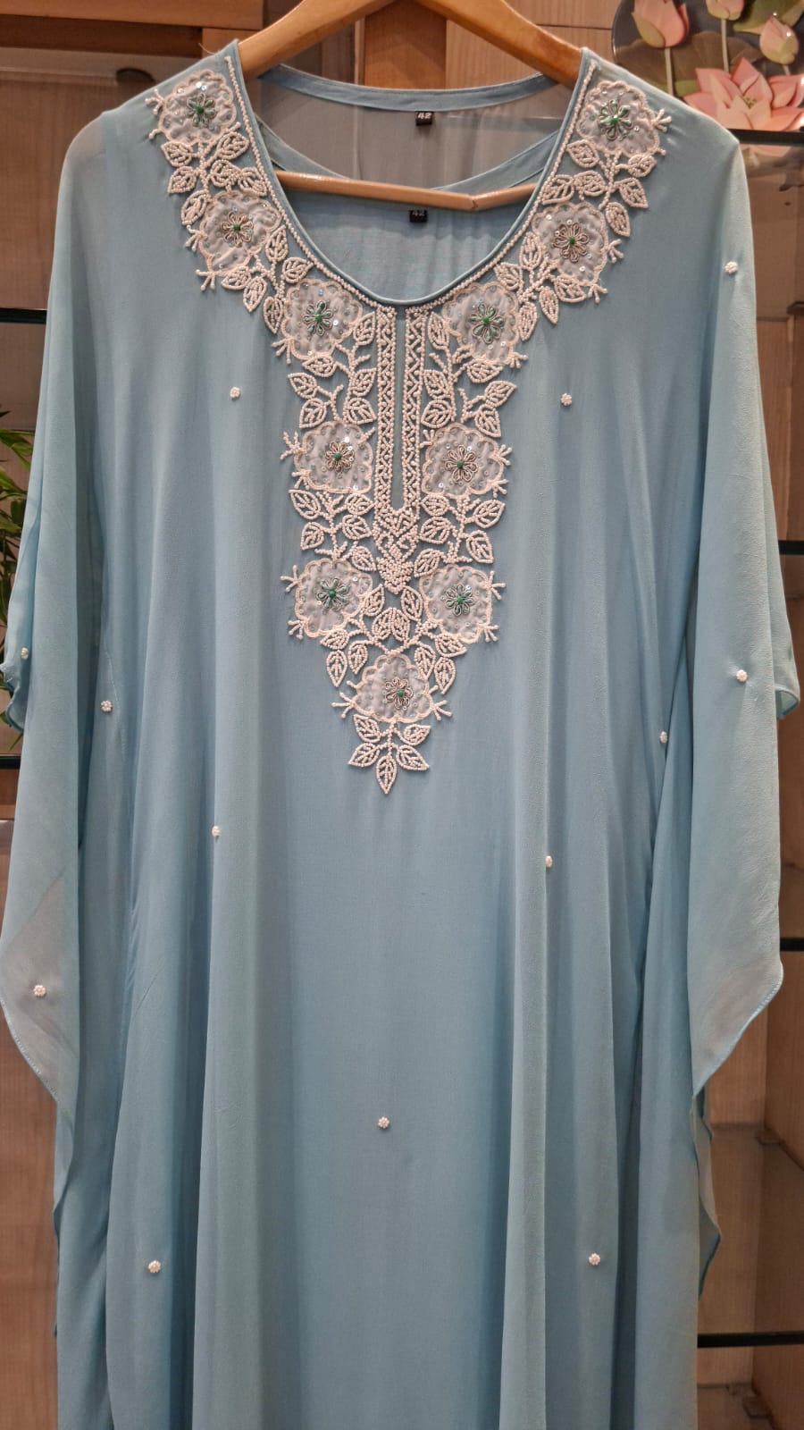 Pearl Embroidered Georgette Kaftan - J.BEHARI