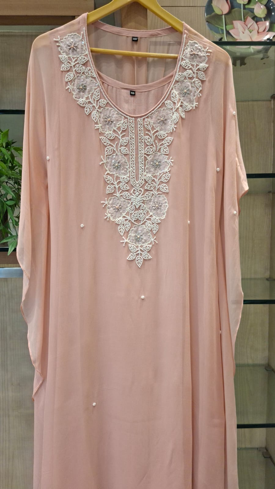 Pearl Embroidered Georgette Kaftan - J.BEHARI