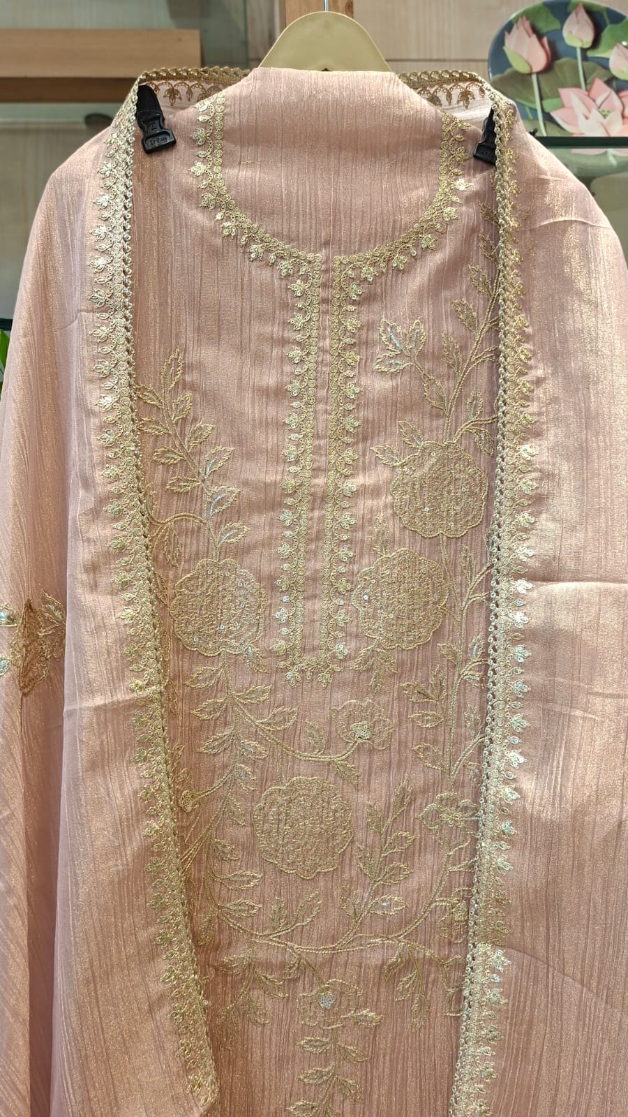 Premium Unstitched soft tissue Suit with Fine Thread Embroidery (Mauve, Rose Pink, Grey) - J.BEHARI