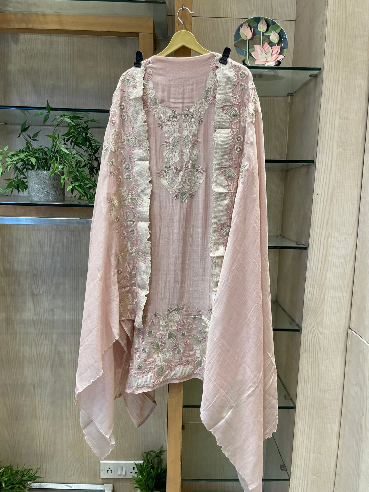 Pure Mul Chanderi Threadwork Unstitched Suit Set - J.BEHARI