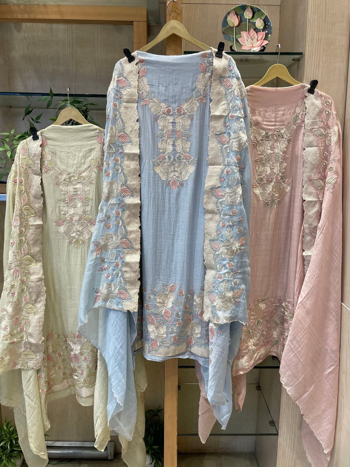 Pure Mul Chanderi Threadwork Unstitched Suit Set - J.BEHARI