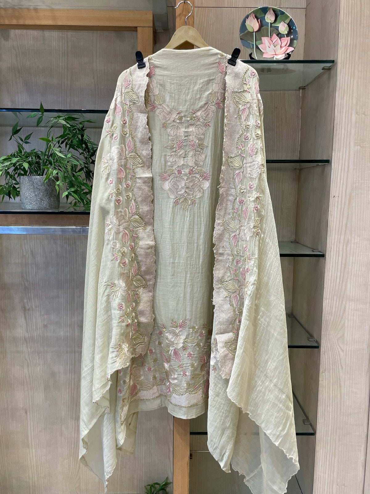 Pure Mul Chanderi Threadwork Unstitched Suit Set - J.BEHARI