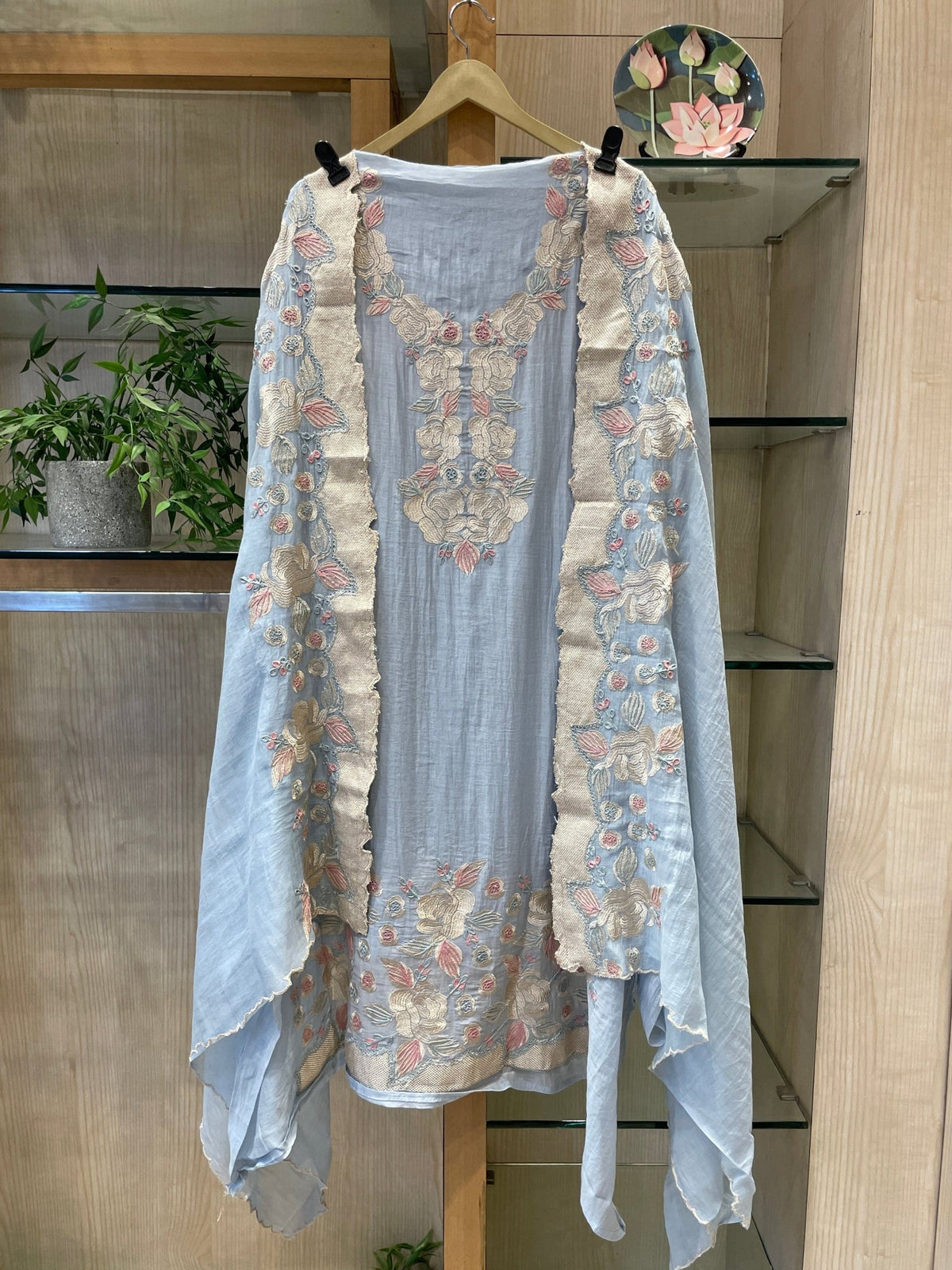 Pure Mul Chanderi Threadwork Unstitched Suit Set - J.BEHARI