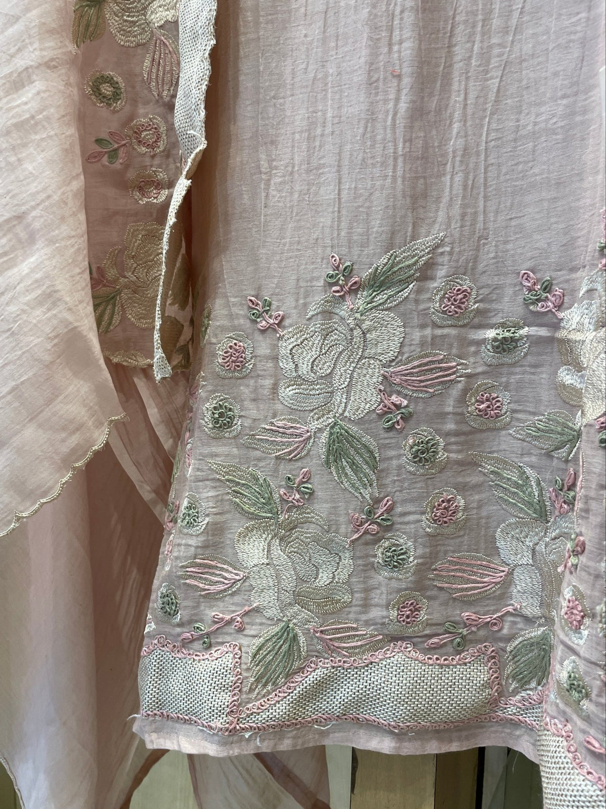 Pure Mul Chanderi Threadwork Unstitched Suit Set - J.BEHARI
